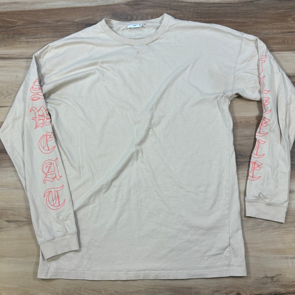 Tna Graphic T-Shirt Mens Medium Streetwear Cotton Long Sleeve Beige Gothic Pink